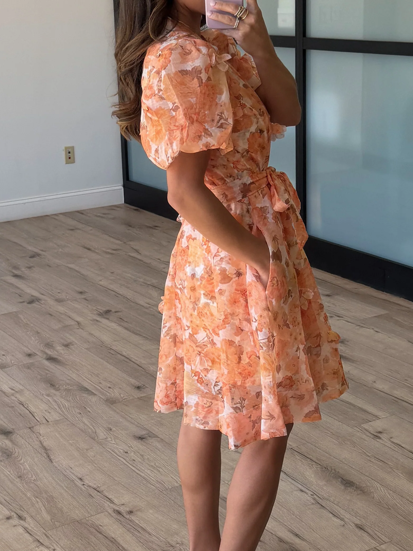 Anneliese Floral Sheer Dress | Apricot - Image 2