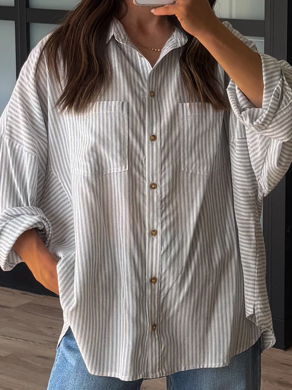 Ardyn Button-Down Top | Dusty Blue Stripe - Image 2