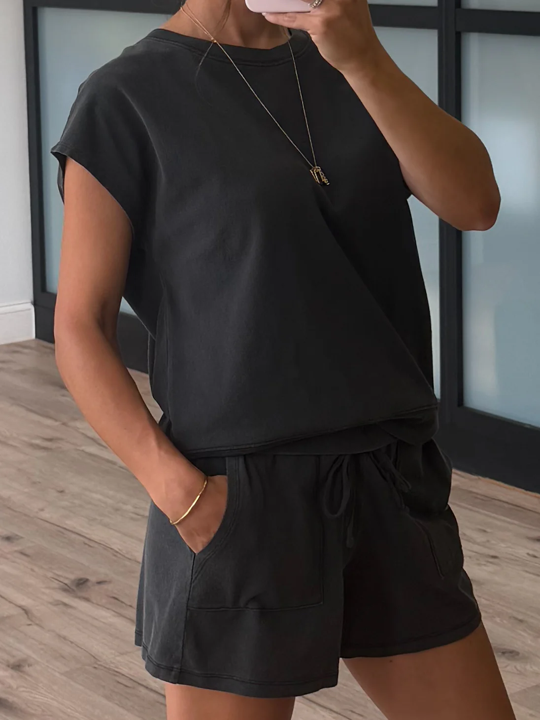 At Home Tee + Shorts Set | Washed Black - Image 2