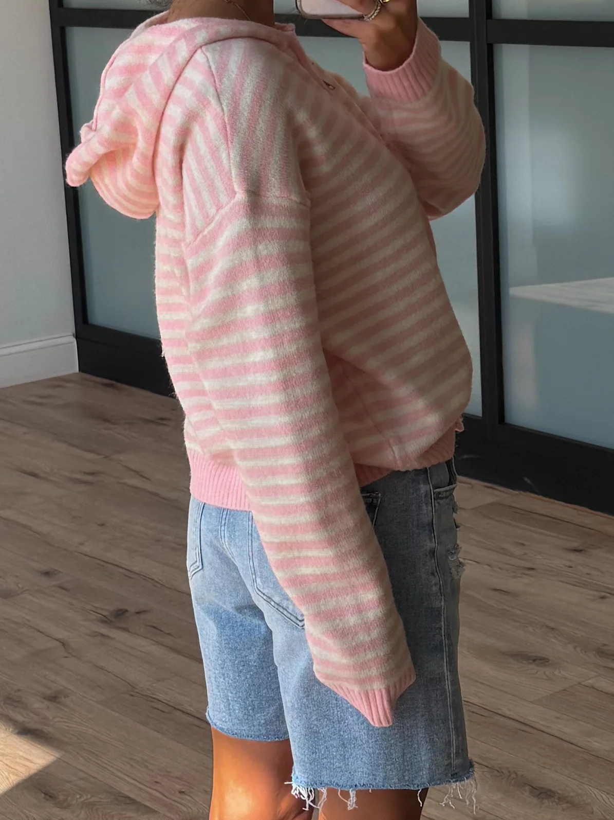 Aylia Zip-Up Hoodie | Ballet Pink Stripe - Image 3