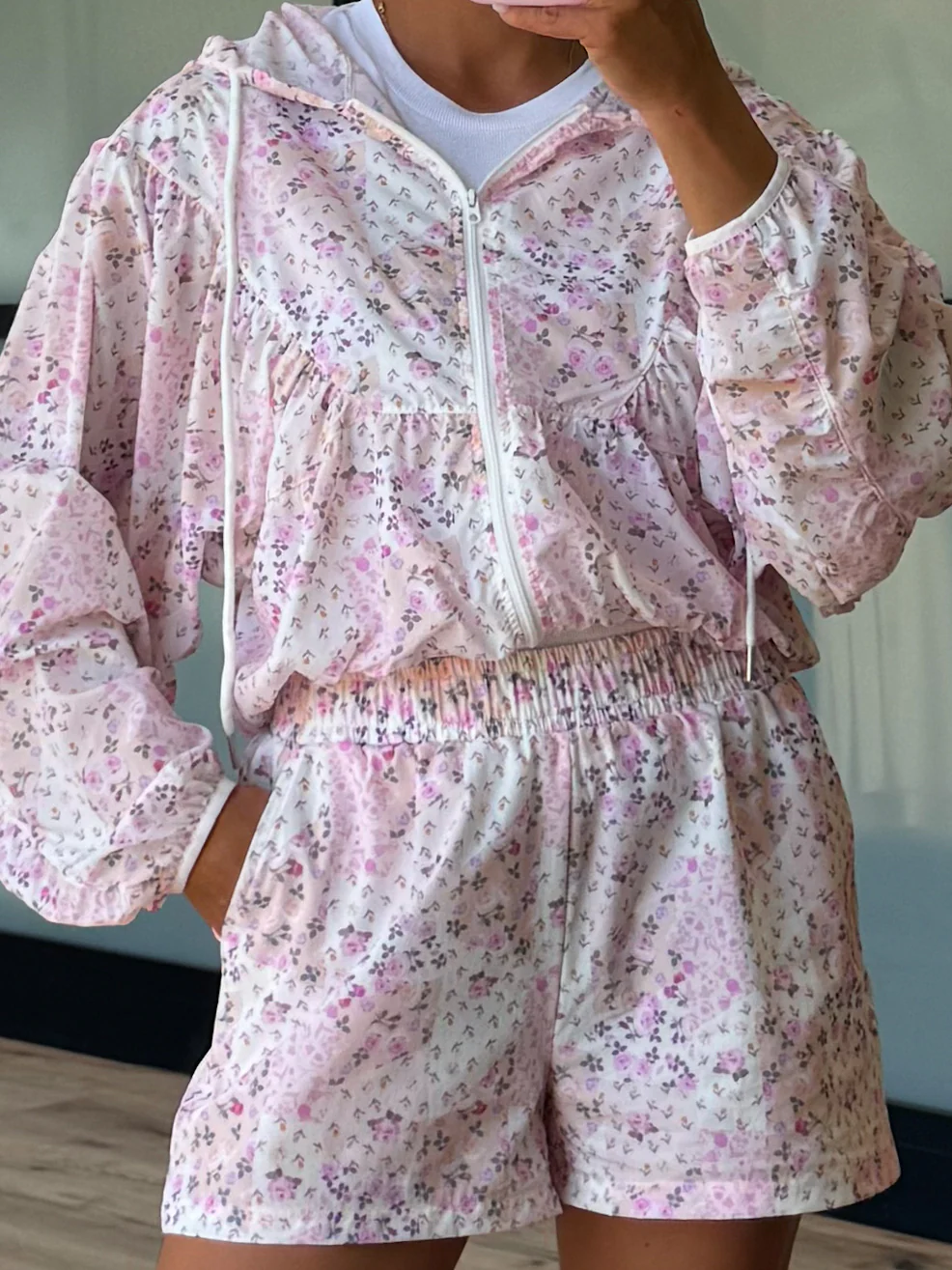 Azalea Windbreaker Shorts | Pink Patchwork - Image 2