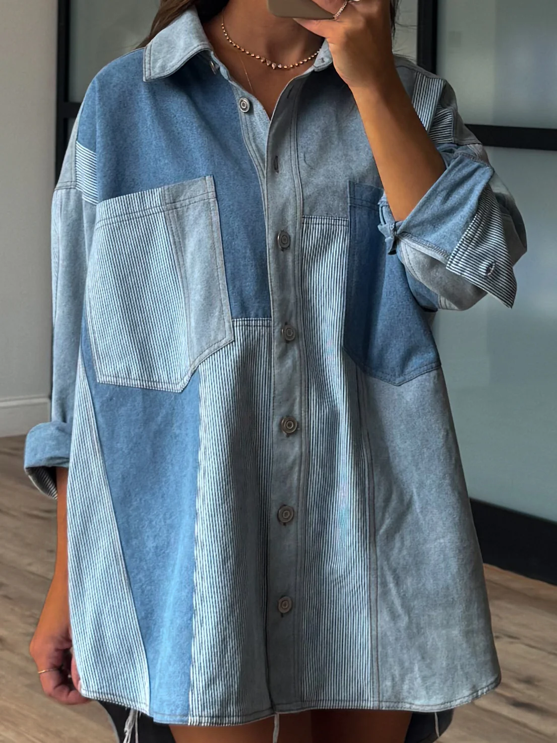 Bleu Denim Colorblock Shacket - Image 3