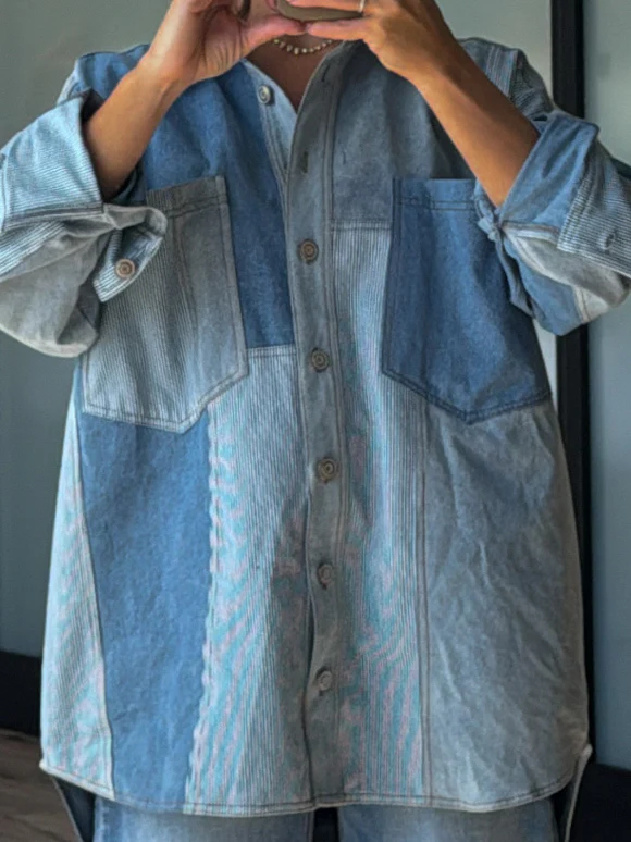 Bleu Denim Colorblock Shacket - Image 4
