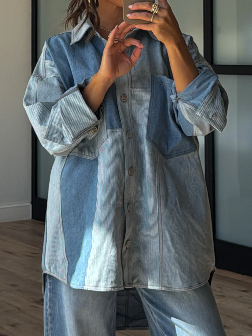 Bleu Denim Colorblock Shacket - Image 5