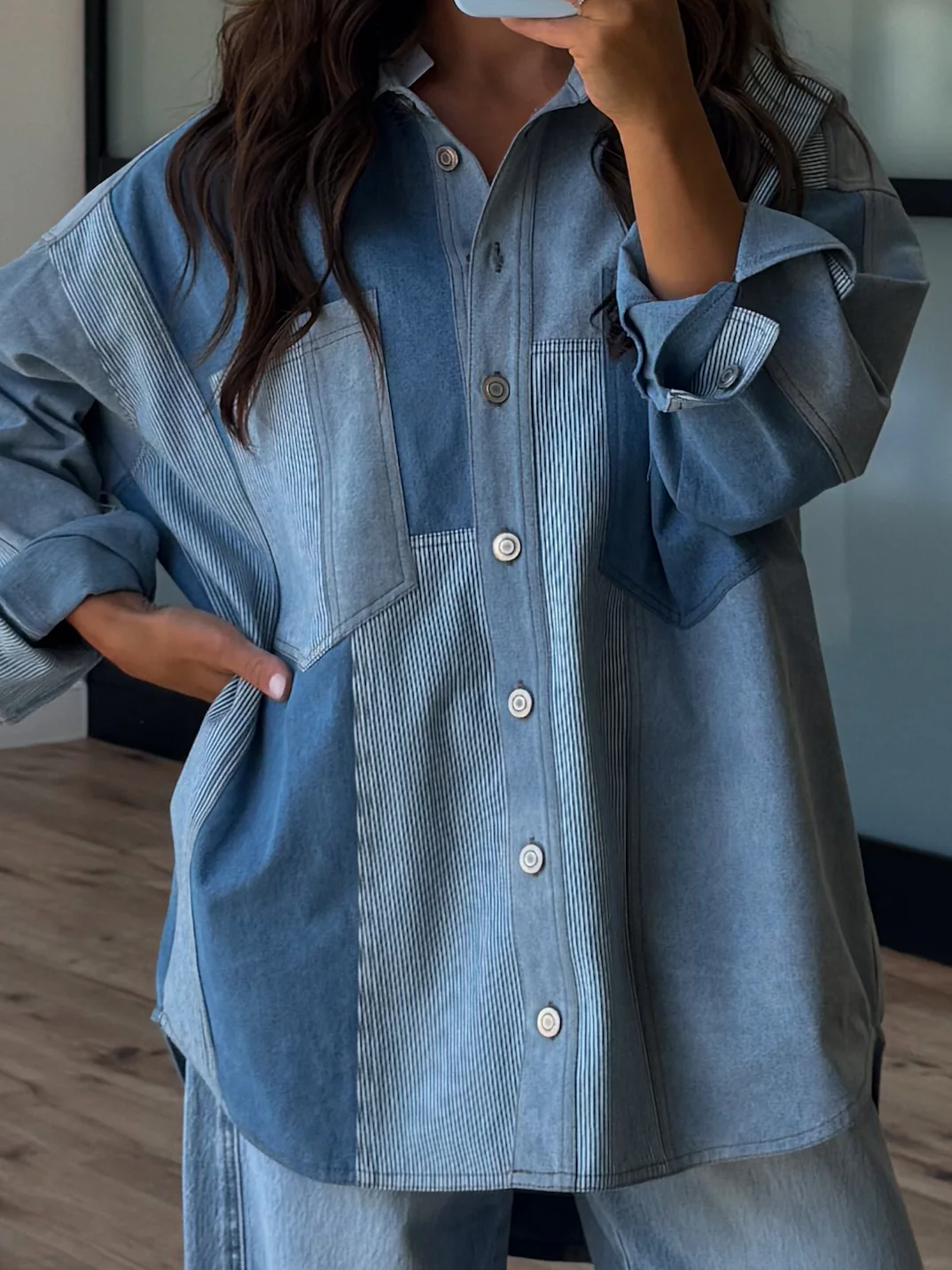 Bleu Denim Colorblock Shacket - Image 6