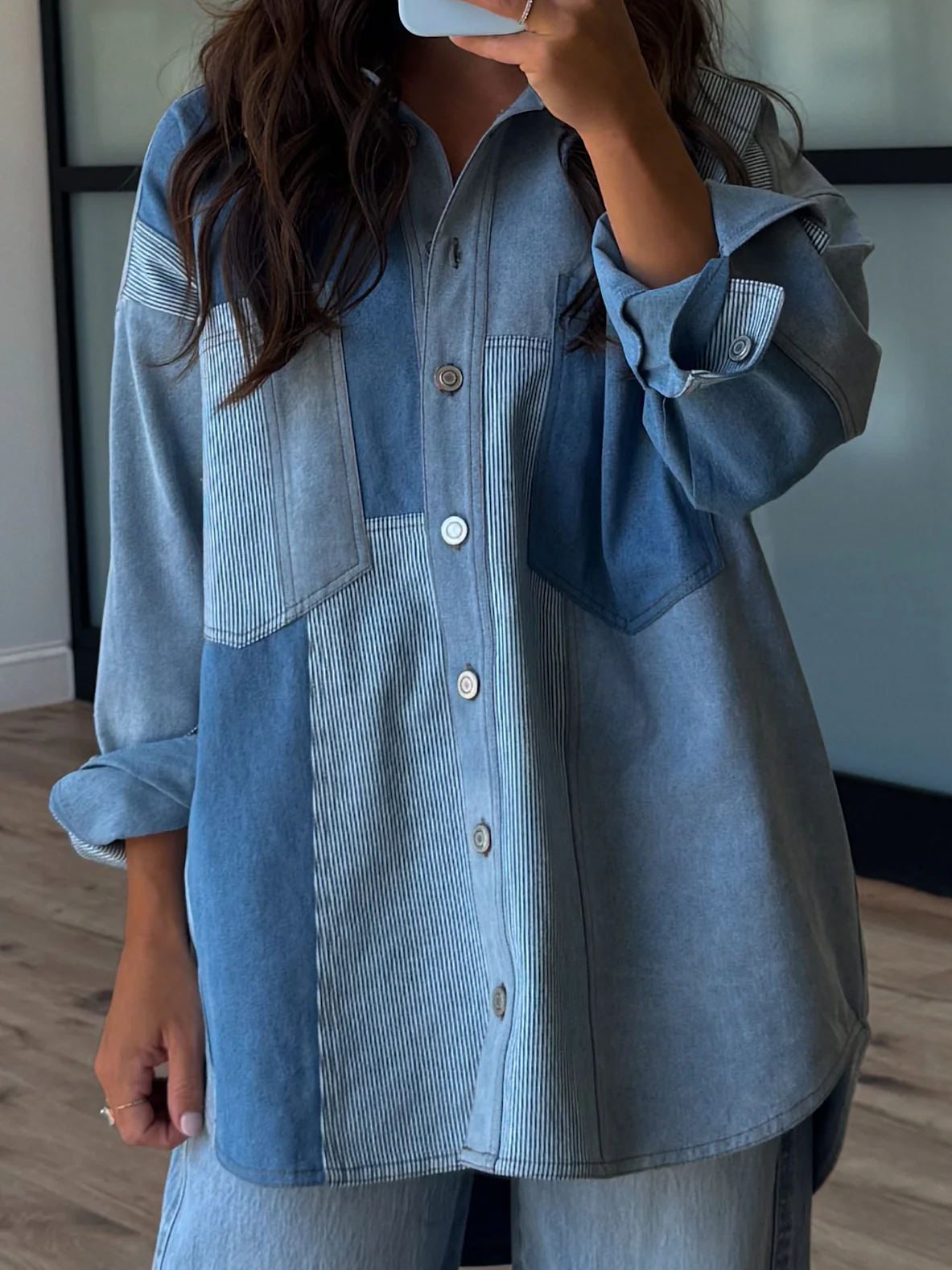 Bleu Denim Colorblock Shacket - Image 7