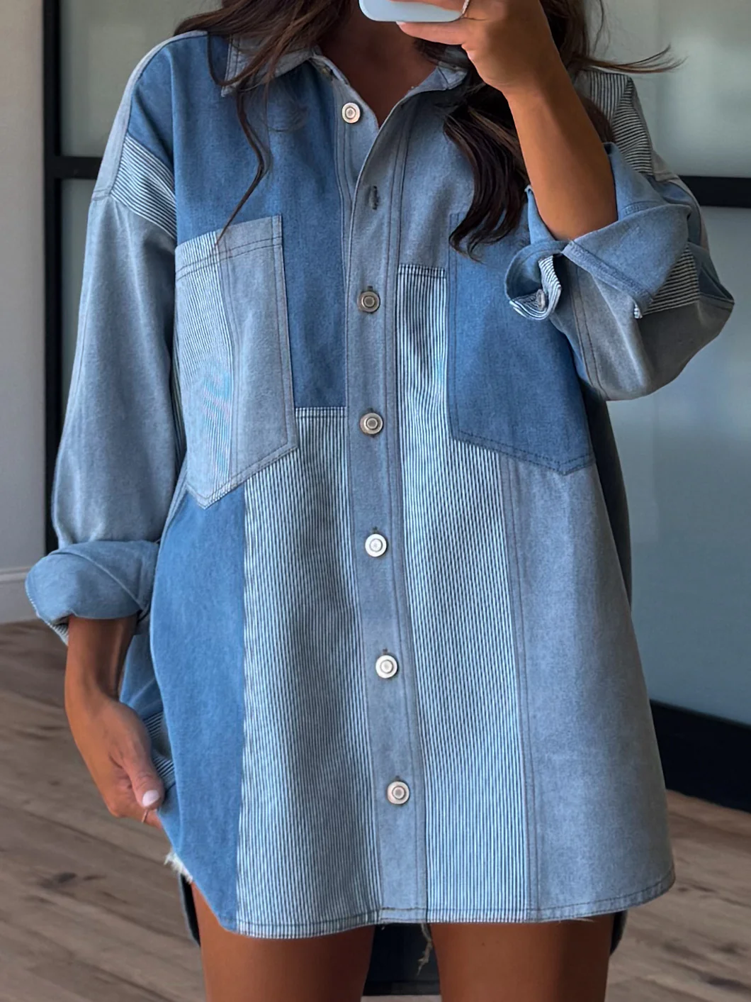 Bleu Denim Colorblock Shacket - Image 8