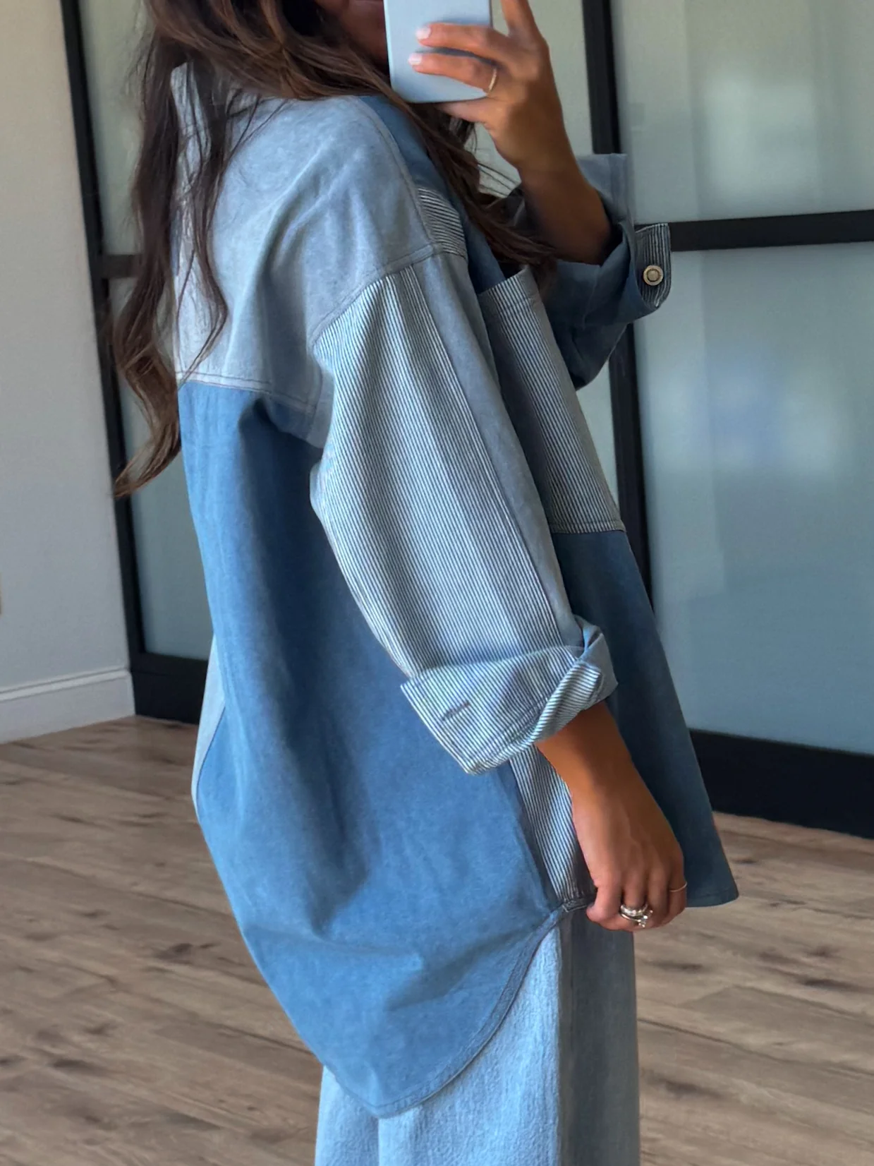 Bleu Denim Colorblock Shacket - Image 9