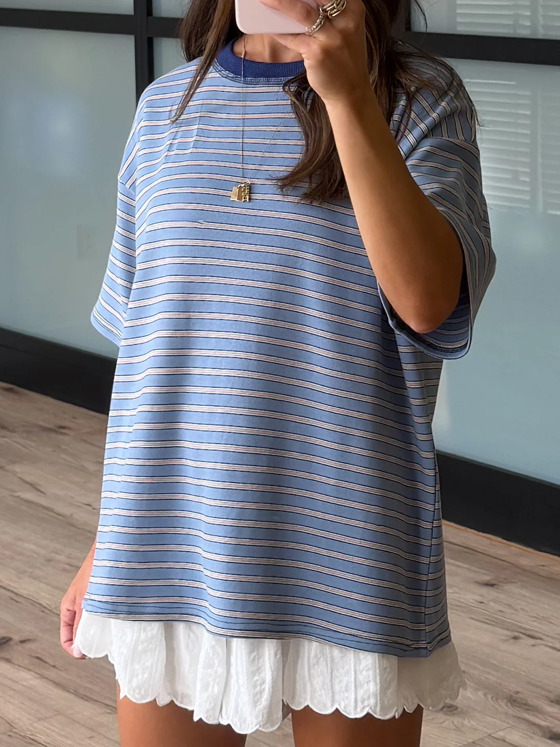 Cannon Stripe Boyfriend Tee | Blue | RESTOCK - Image 3