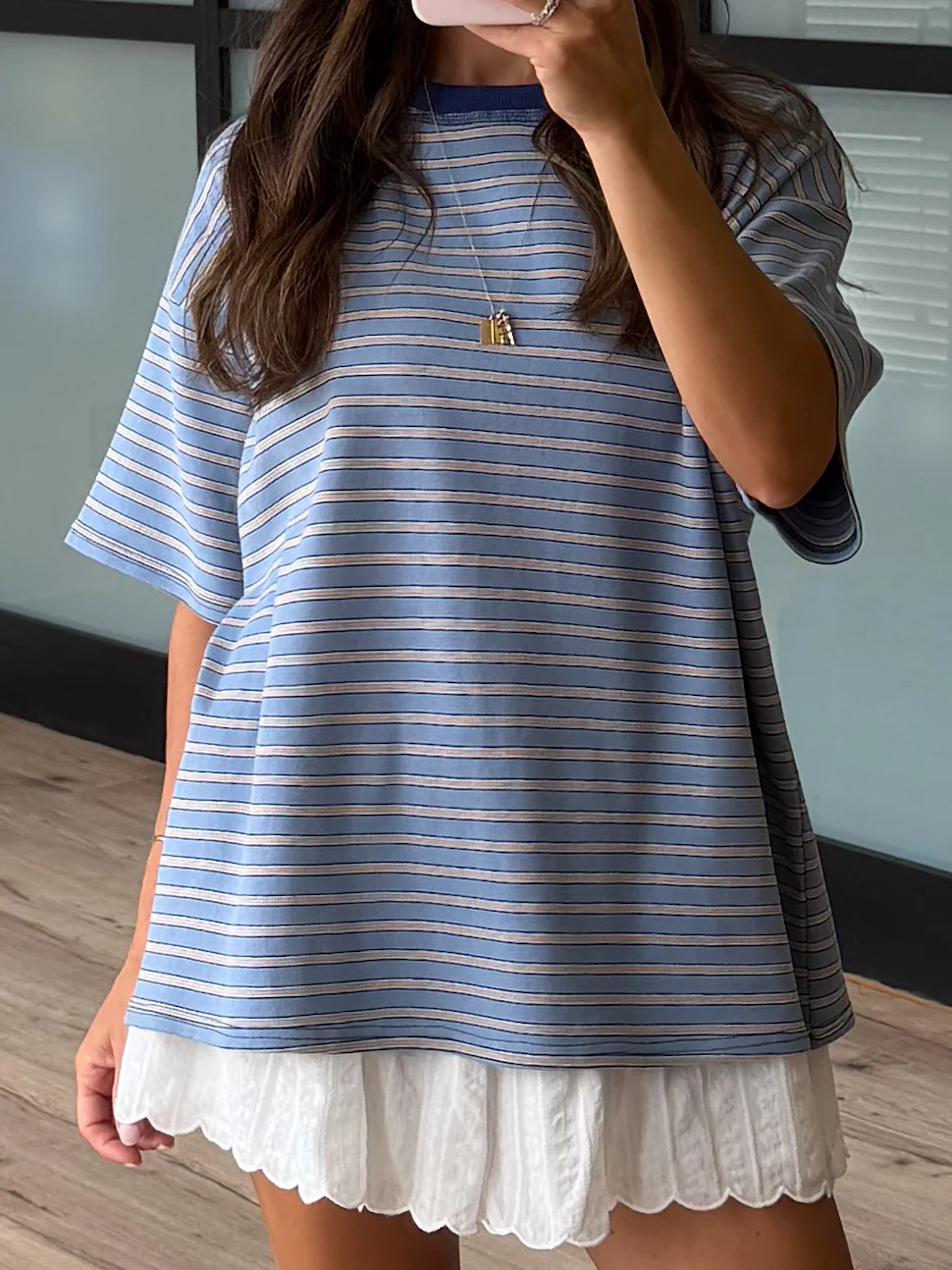 Cannon Stripe Boyfriend Tee | Blue | RESTOCK - Image 6