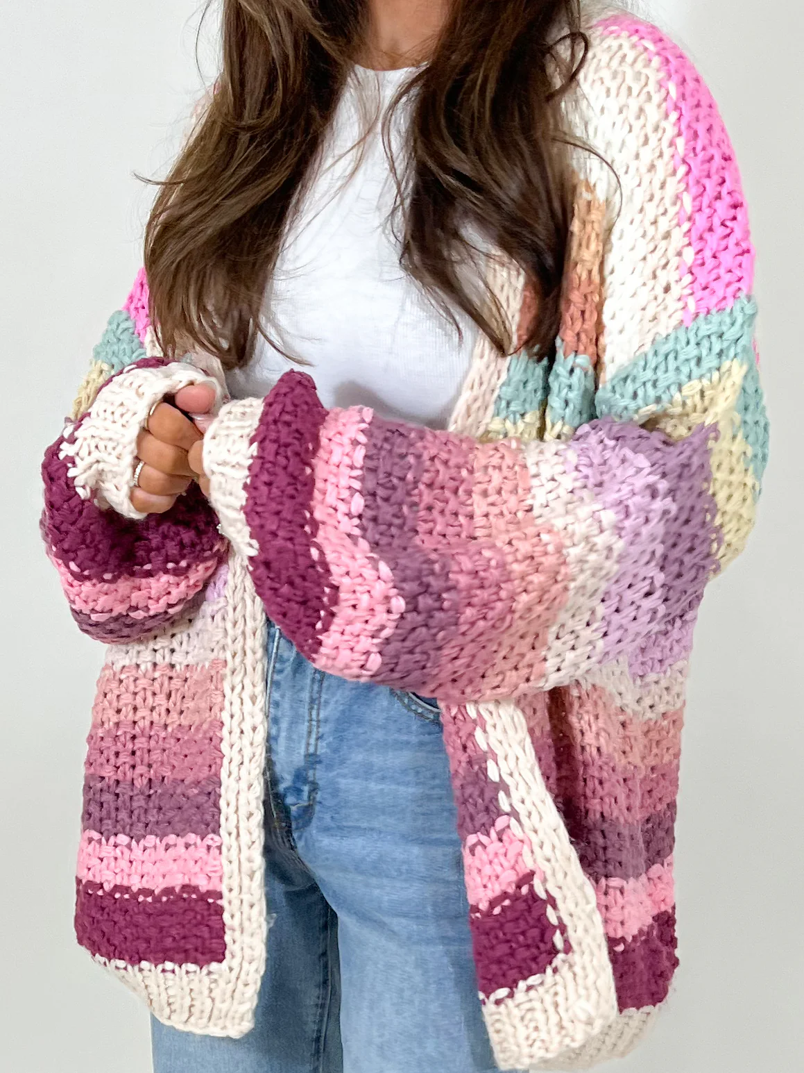 Chunky Stripe Cardigan | Pastel - Image 2