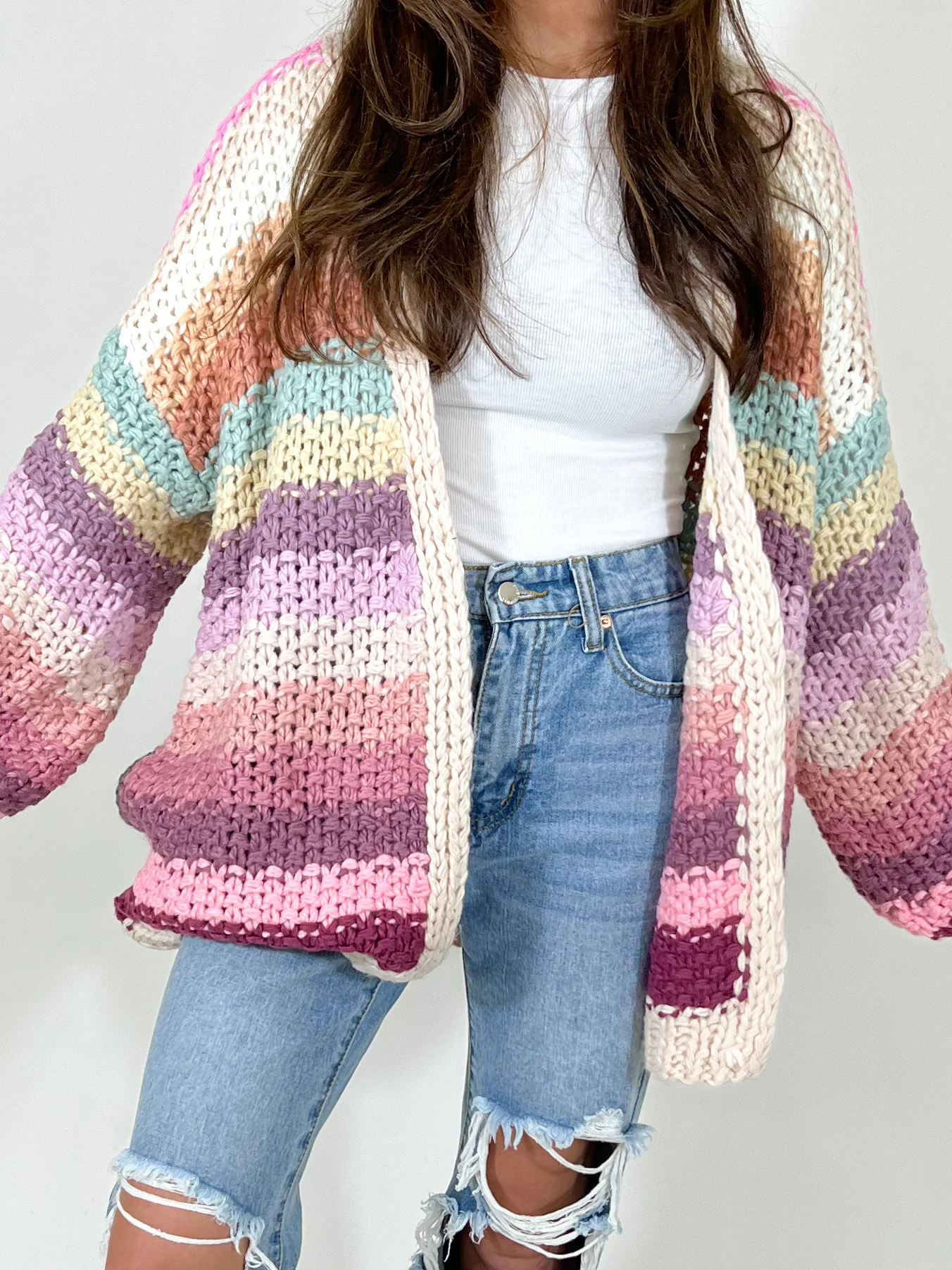 Chunky Stripe Cardigan | Pastel - Image 3