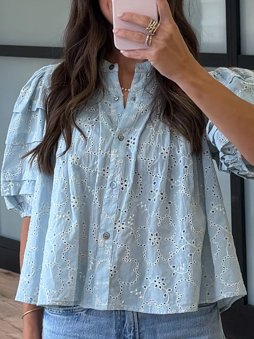 Copacabana Puff Sleeve Blouse | Blue Willow - Image 2