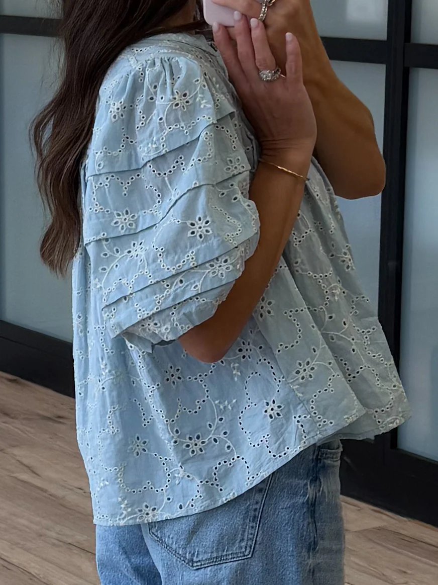 Copacabana Puff Sleeve Blouse | Blue Willow - Image 4