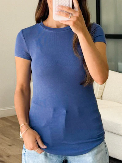 Essential Ribbed Tee | Navy | +Plus Available - Image 8