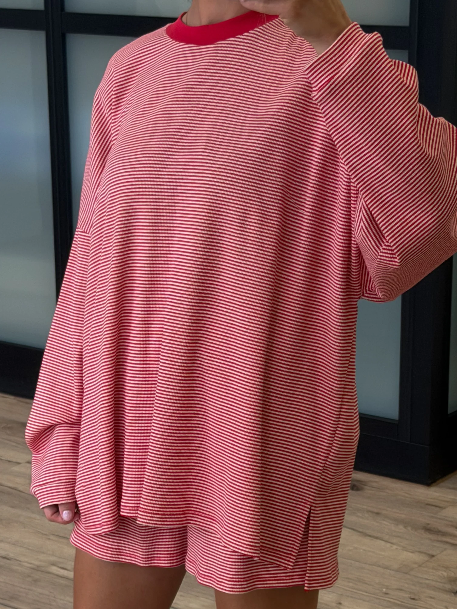 Easy Going Ribbed Stripe Pullover | Cherry - Image 4