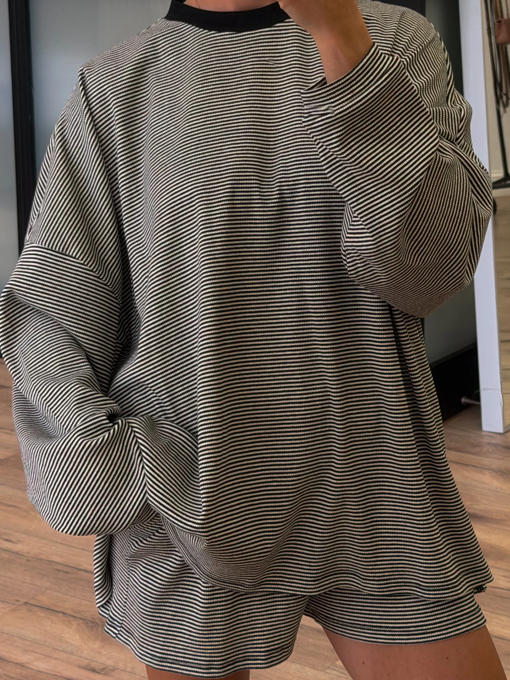 Easy Going Ribbed Stripe Pullover | Black | +Plus Available - Image 3