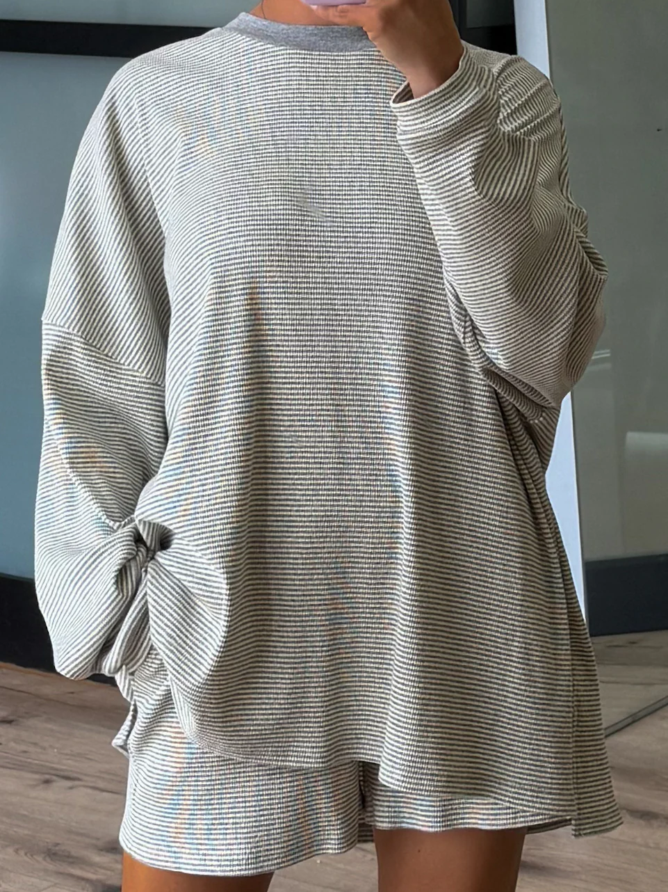 Easy Going Ribbed Stripe Pullover | Grey | +Plus Available - Image 2