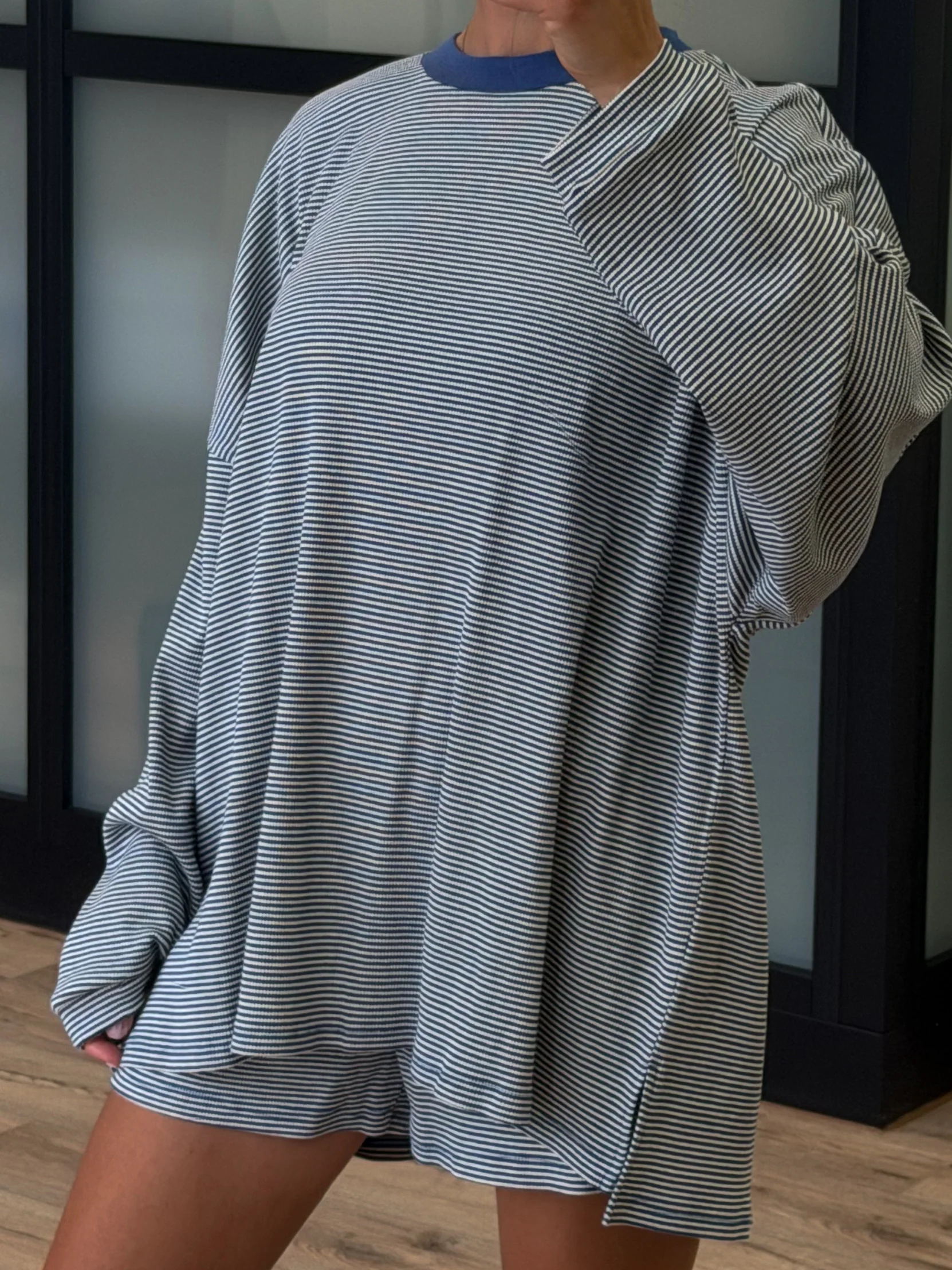 Easy Going Ribbed Stripe Shorts | Denim | +Plus Available - Image 3