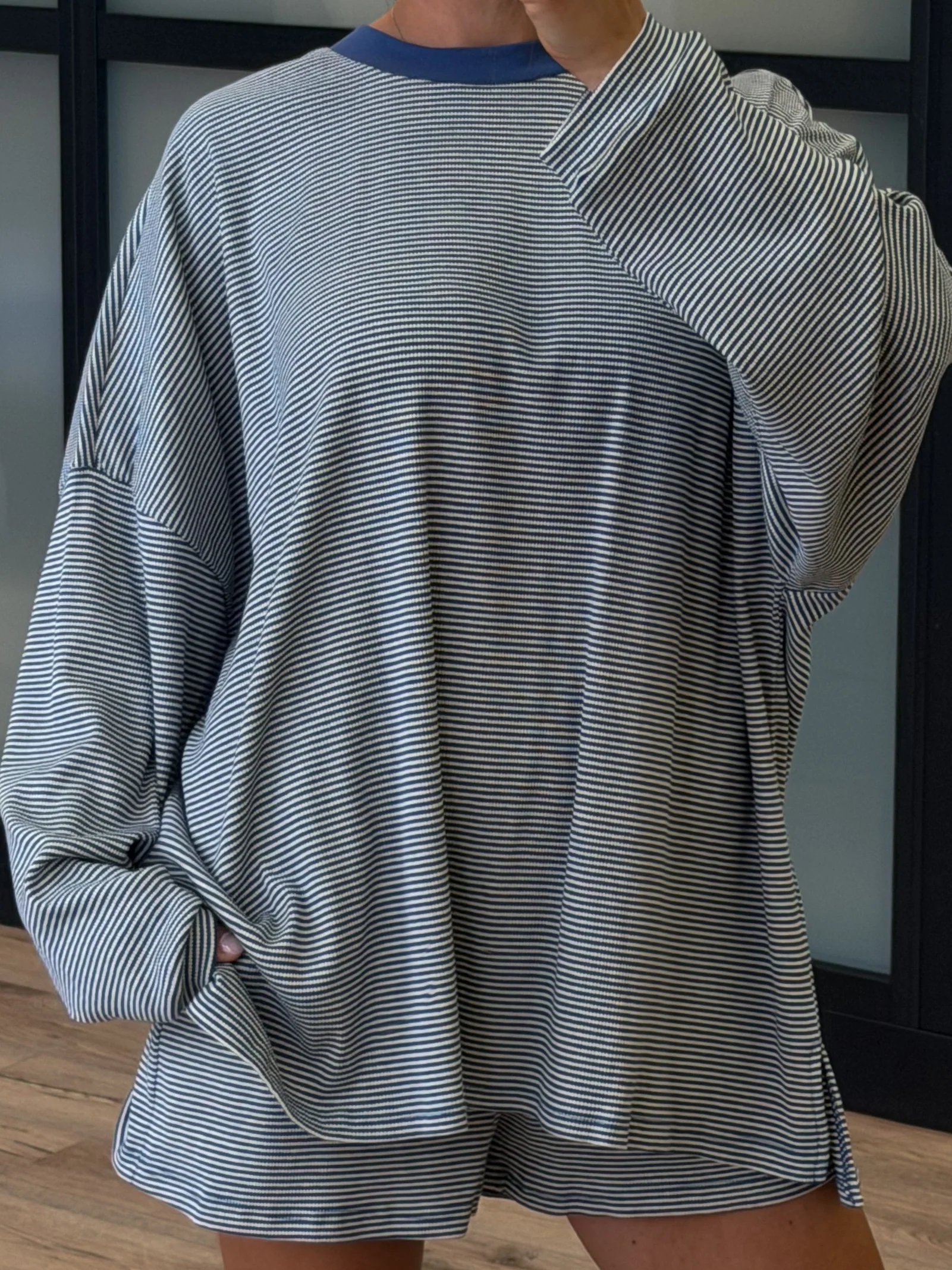 Easy Going Ribbed Stripe Shorts | Denim | +Plus Available - Image 4