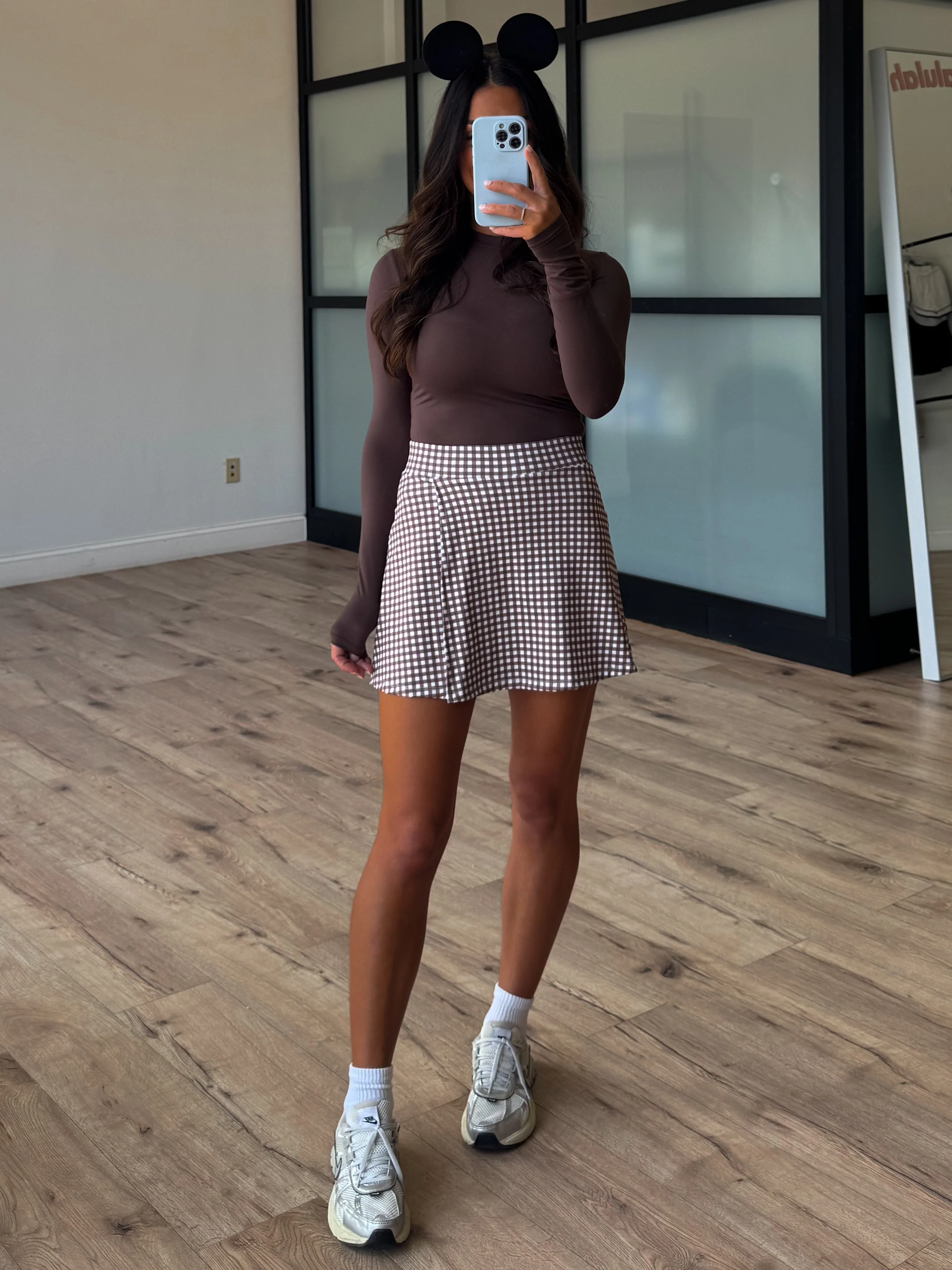 Gingham Active Skort | Chocolate - Image 3