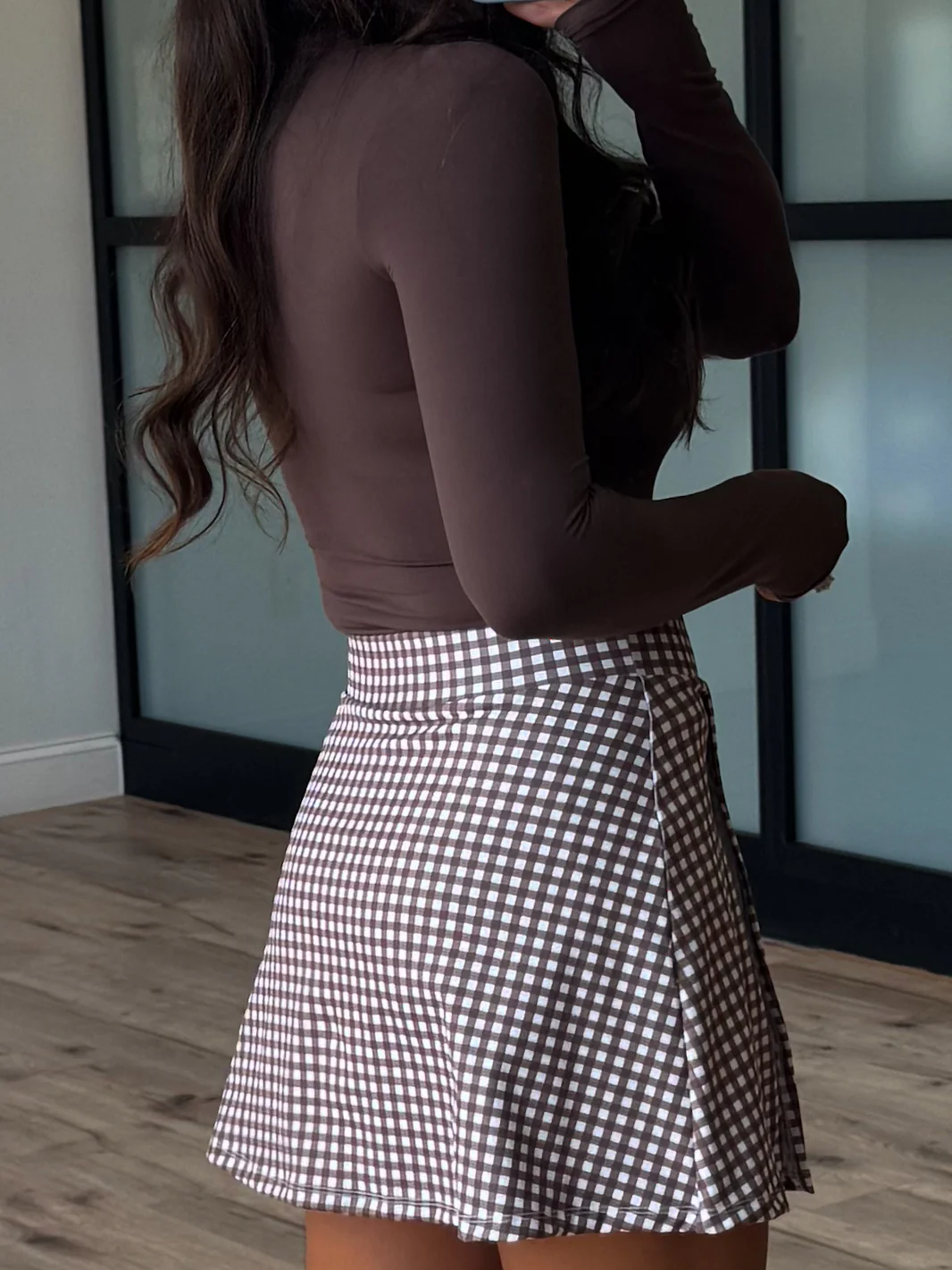 Gingham Active Skort | Chocolate - Image 4
