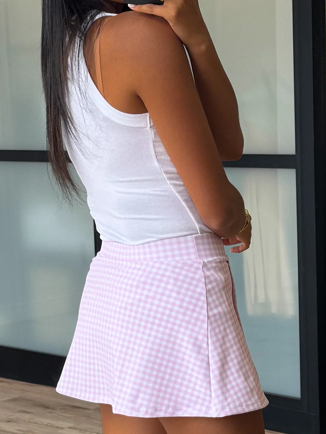 Gingham Active Skort | Pink - Image 3