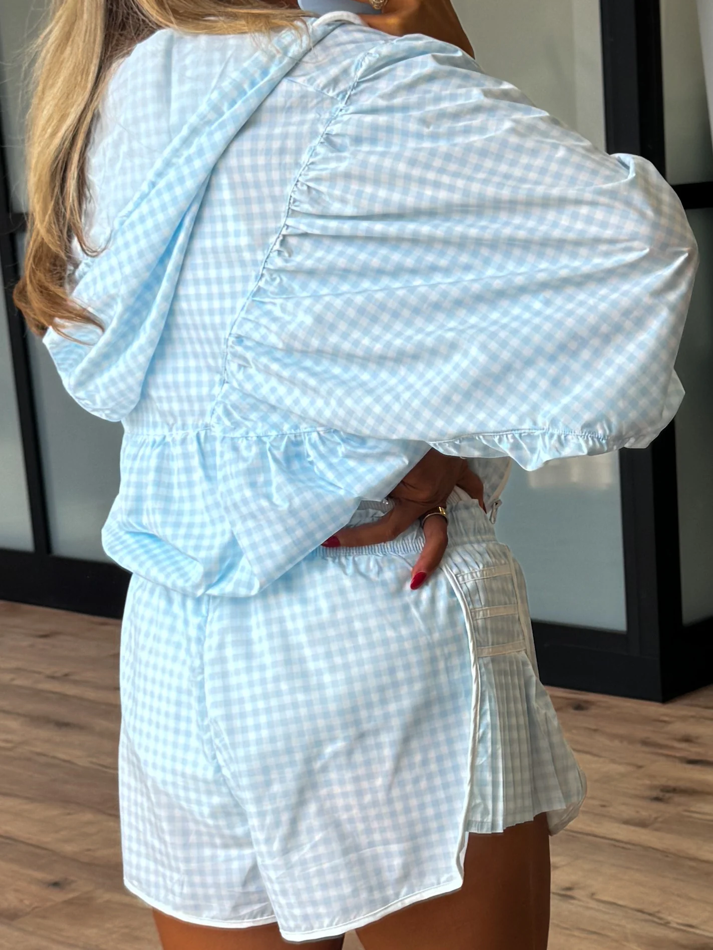 Gingham Windbreaker Jacket | Light Blue - Image 4