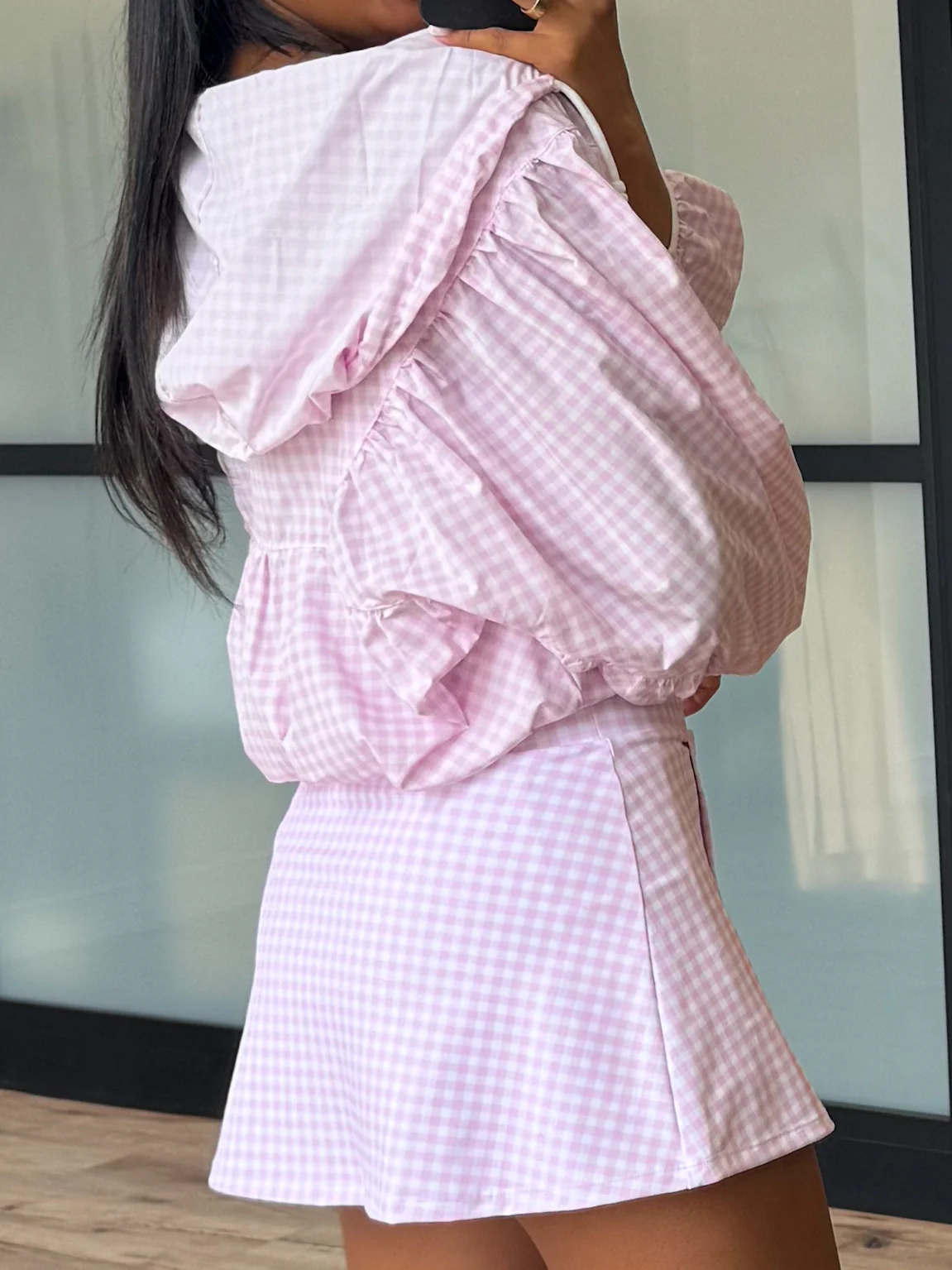 Gingham Windbreaker Jacket | Pink - Image 3