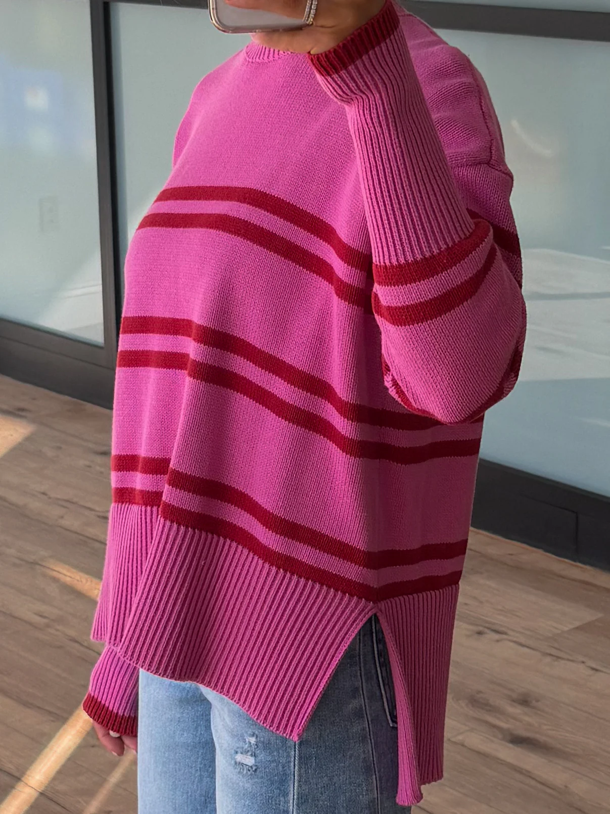 Gordy Stripe Knit Sweater | Fuchsia - Image 3