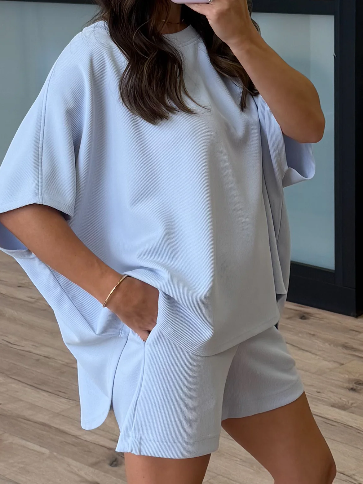 Halo Ribbed Dolman Tee | Powder Blue - Image 3