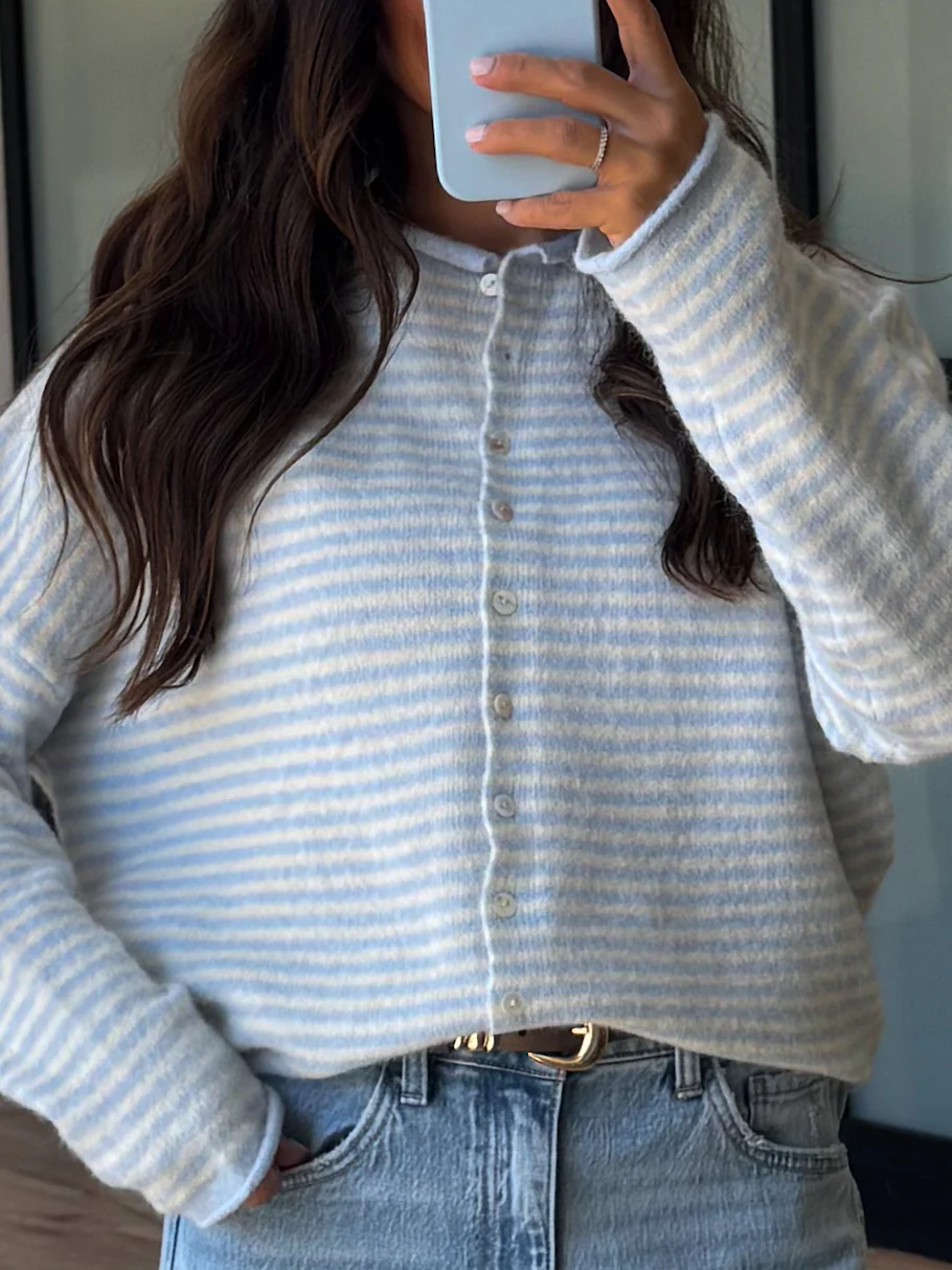 Isla Cardigan | Mini Striped Pale Blue | RESTOCK - Image 3