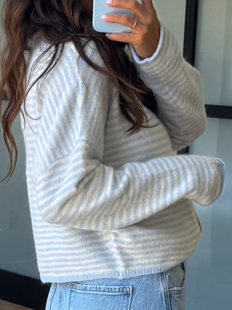 Isla Cardigan | Mini Striped Pale Blue | RESTOCK - Image 4