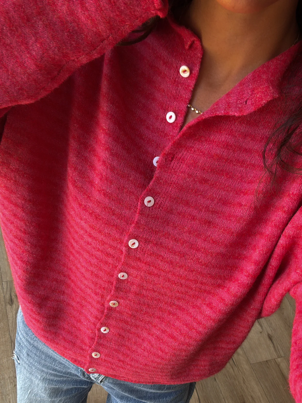Isla Cardigan | Mini Striped Raspberry - Image 2