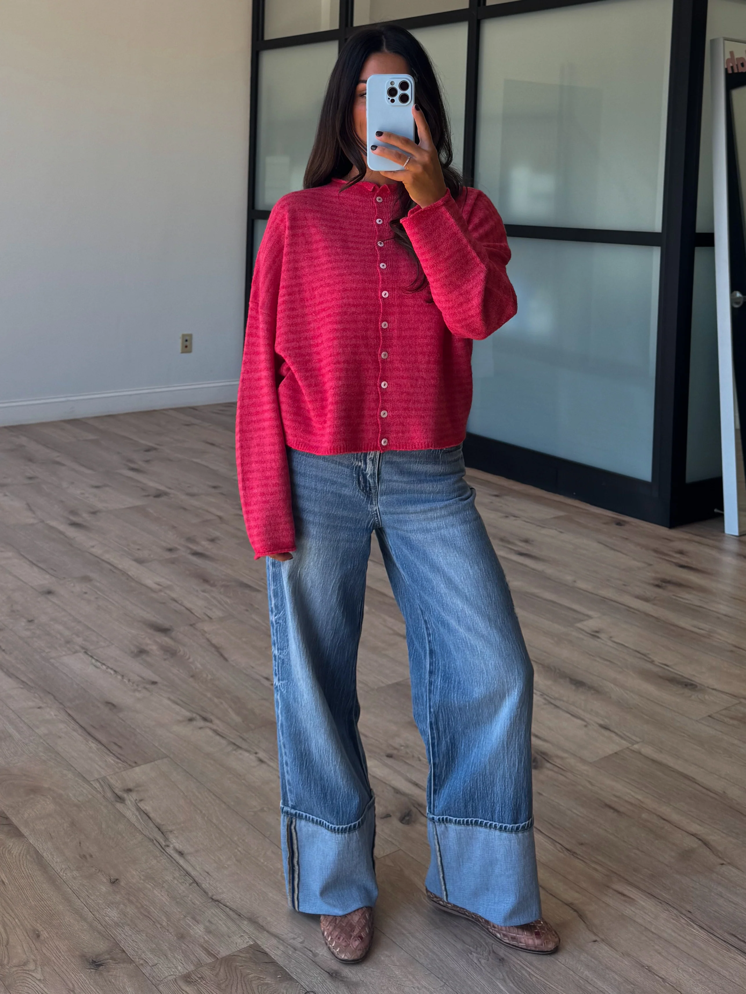 Isla Cardigan | Mini Striped Raspberry - Image 3