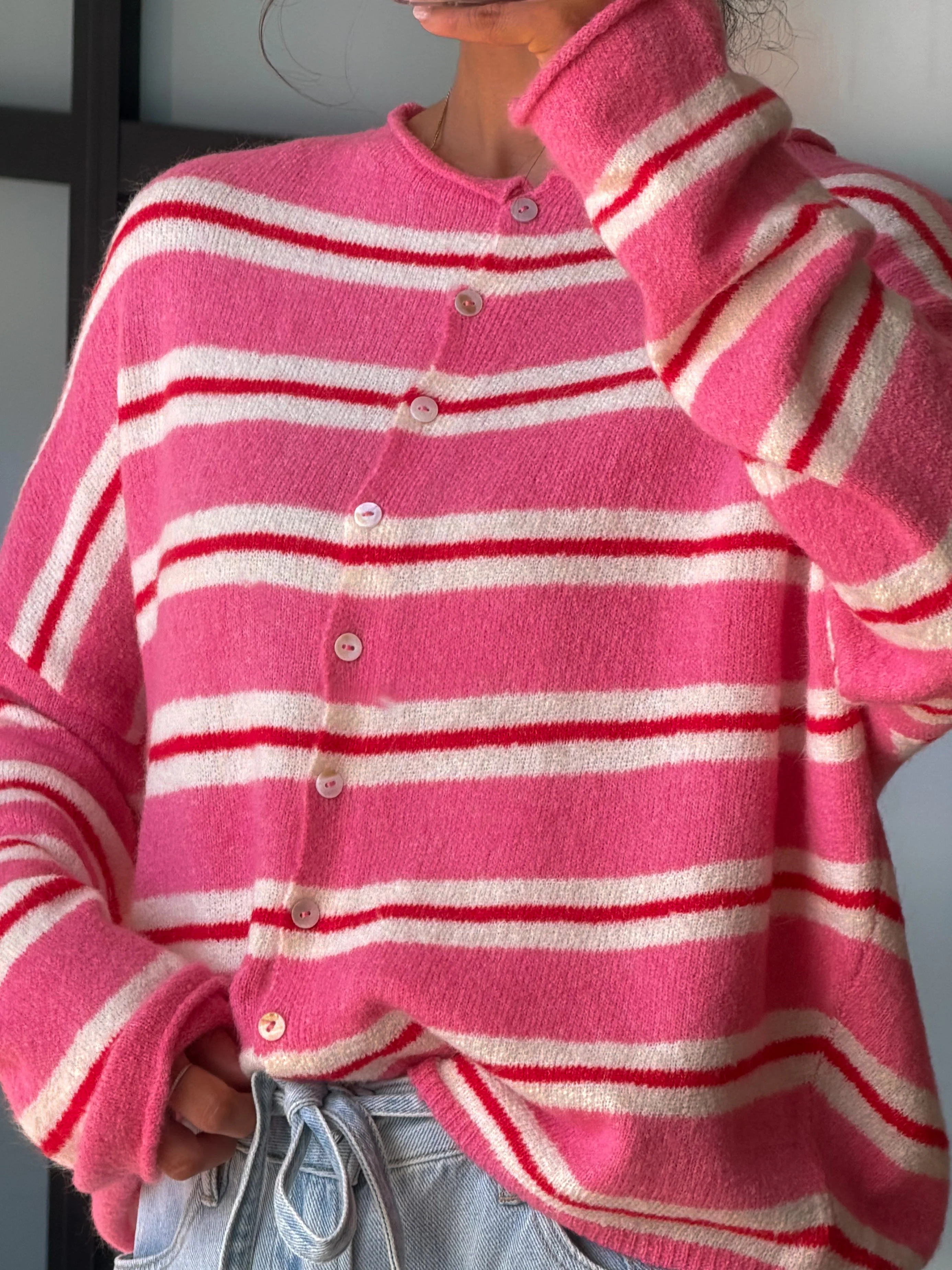 Isla Varsity Stripe Cardigan | Bubbleberry - Image 2