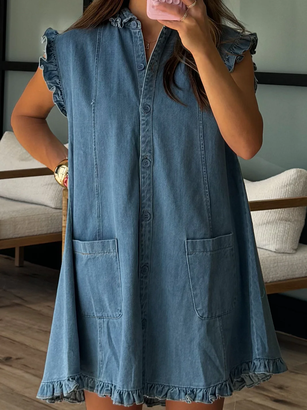 Denim Flutter Dress - Image 10