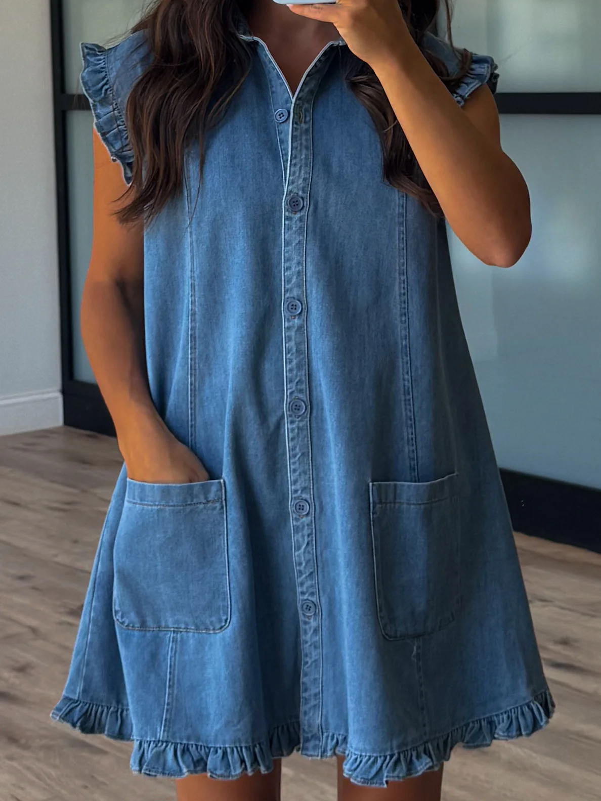 Denim Flutter Dress - Image 2