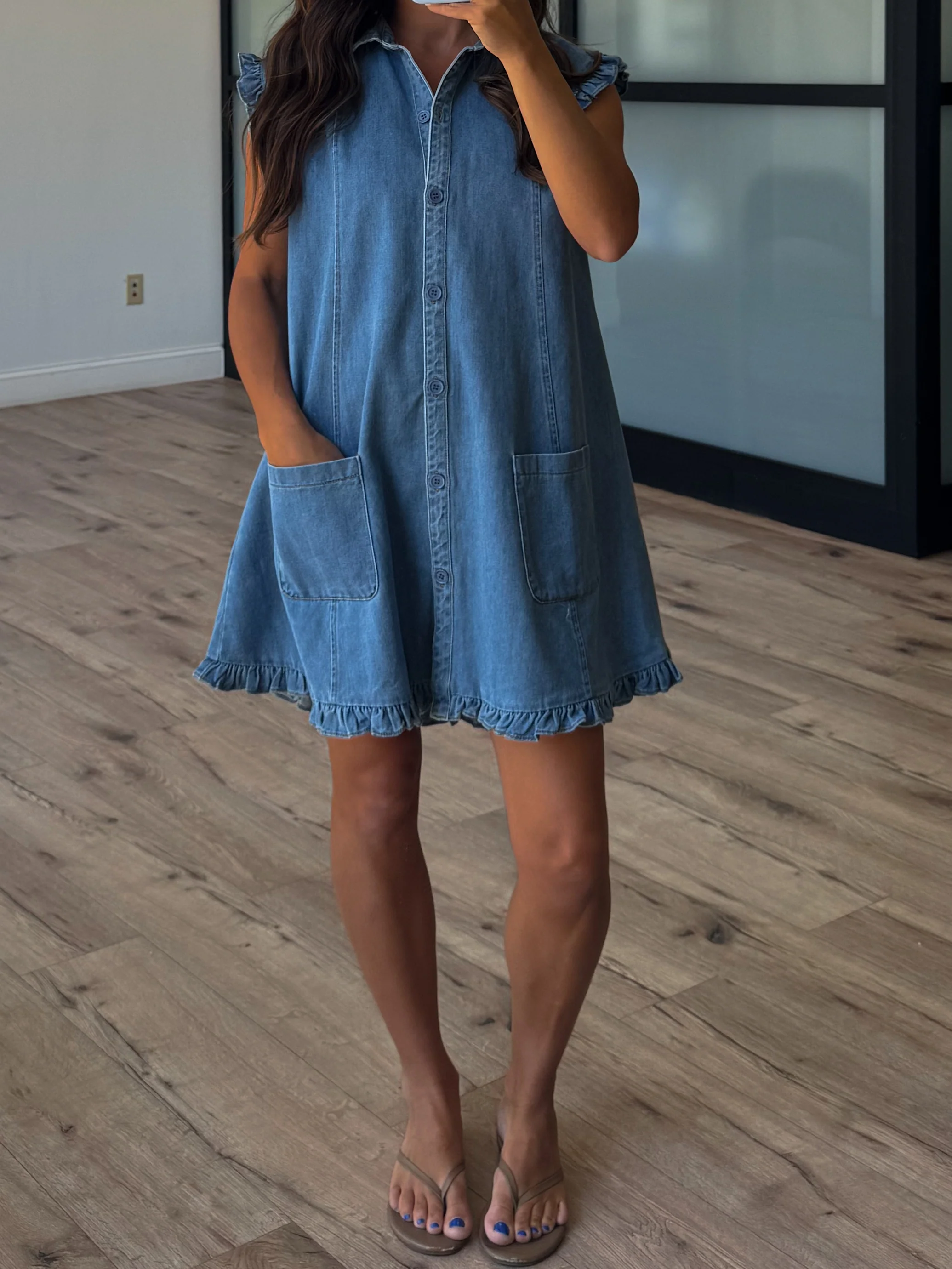 Denim Flutter Dress - Image 3