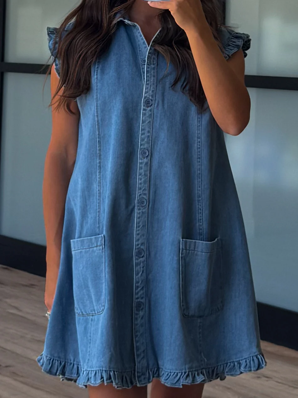 Denim Flutter Dress - Image 4