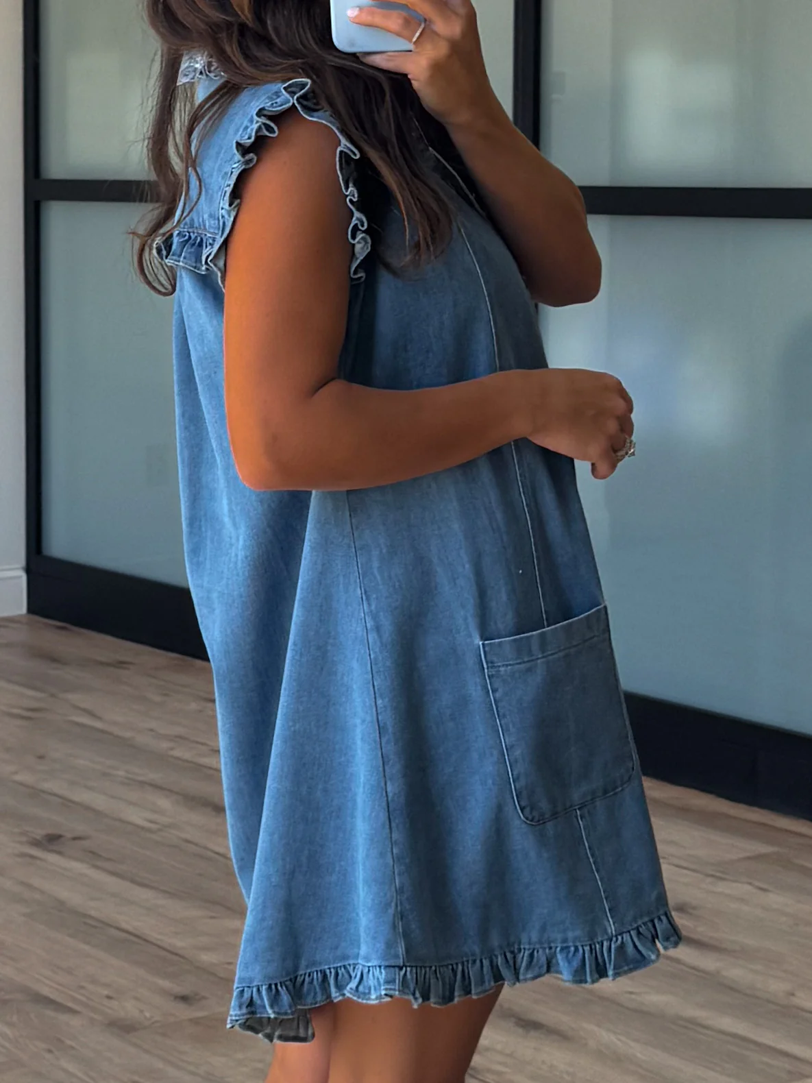 Denim Flutter Dress - Image 5