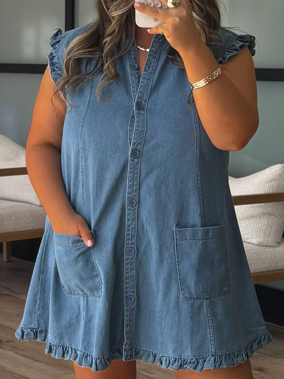 Denim Flutter Dress - Image 8