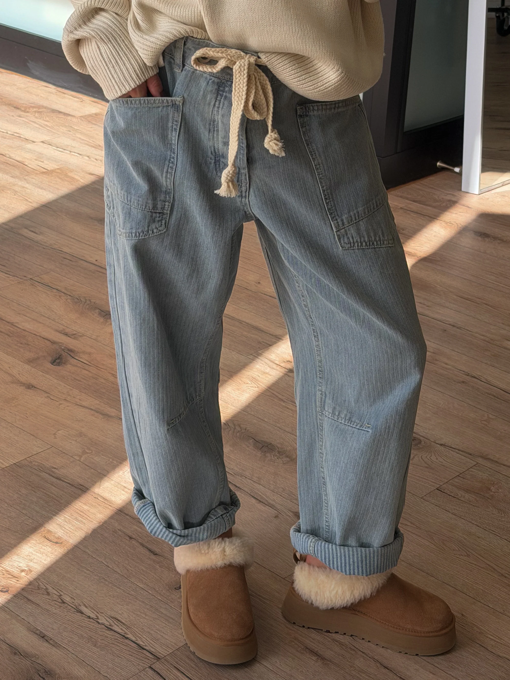 Jules Drawstring Barrel Pants | Light Jacquard - Image 3