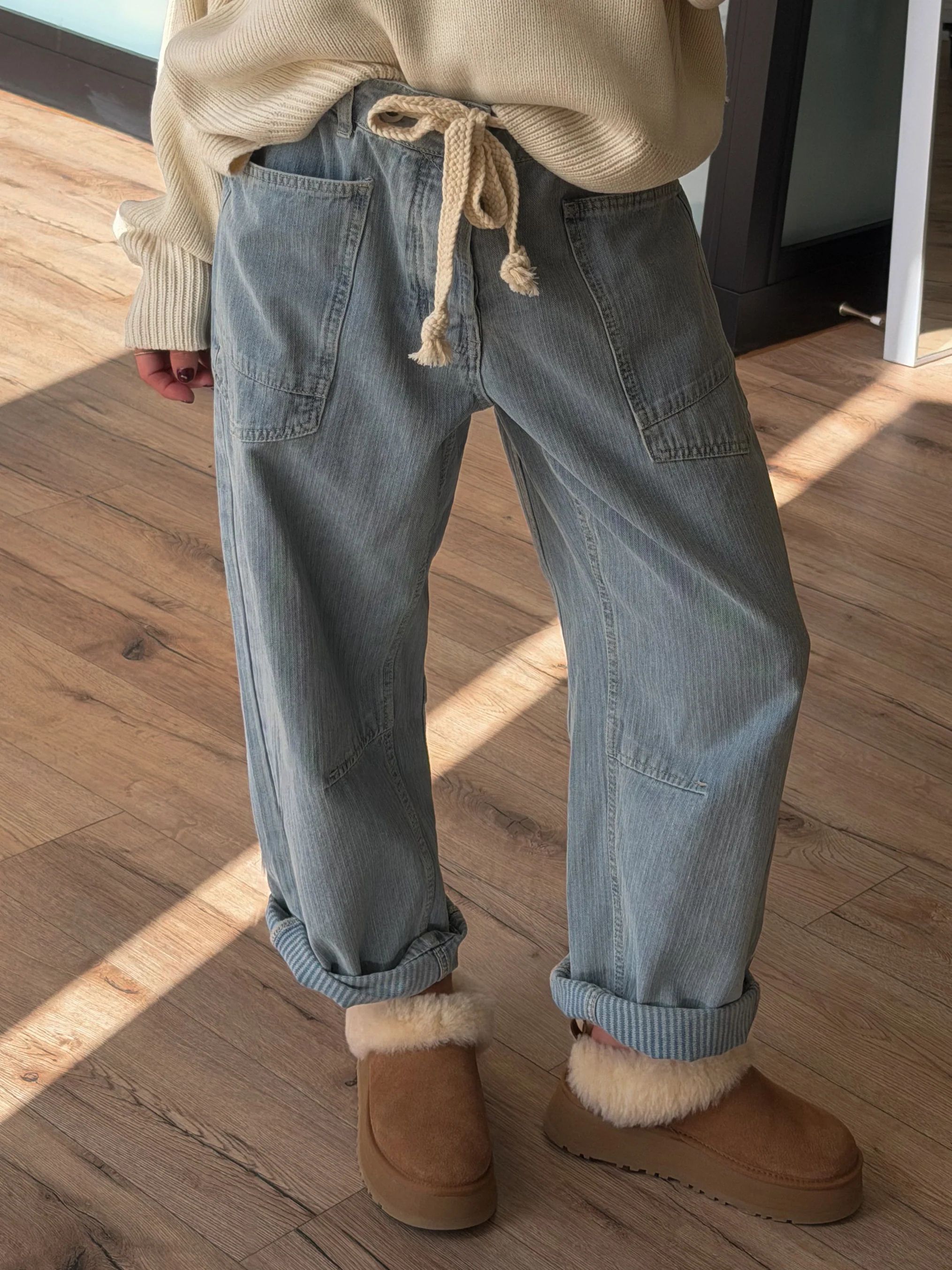 Jules Drawstring Barrel Pants | Light Jacquard - Image 4