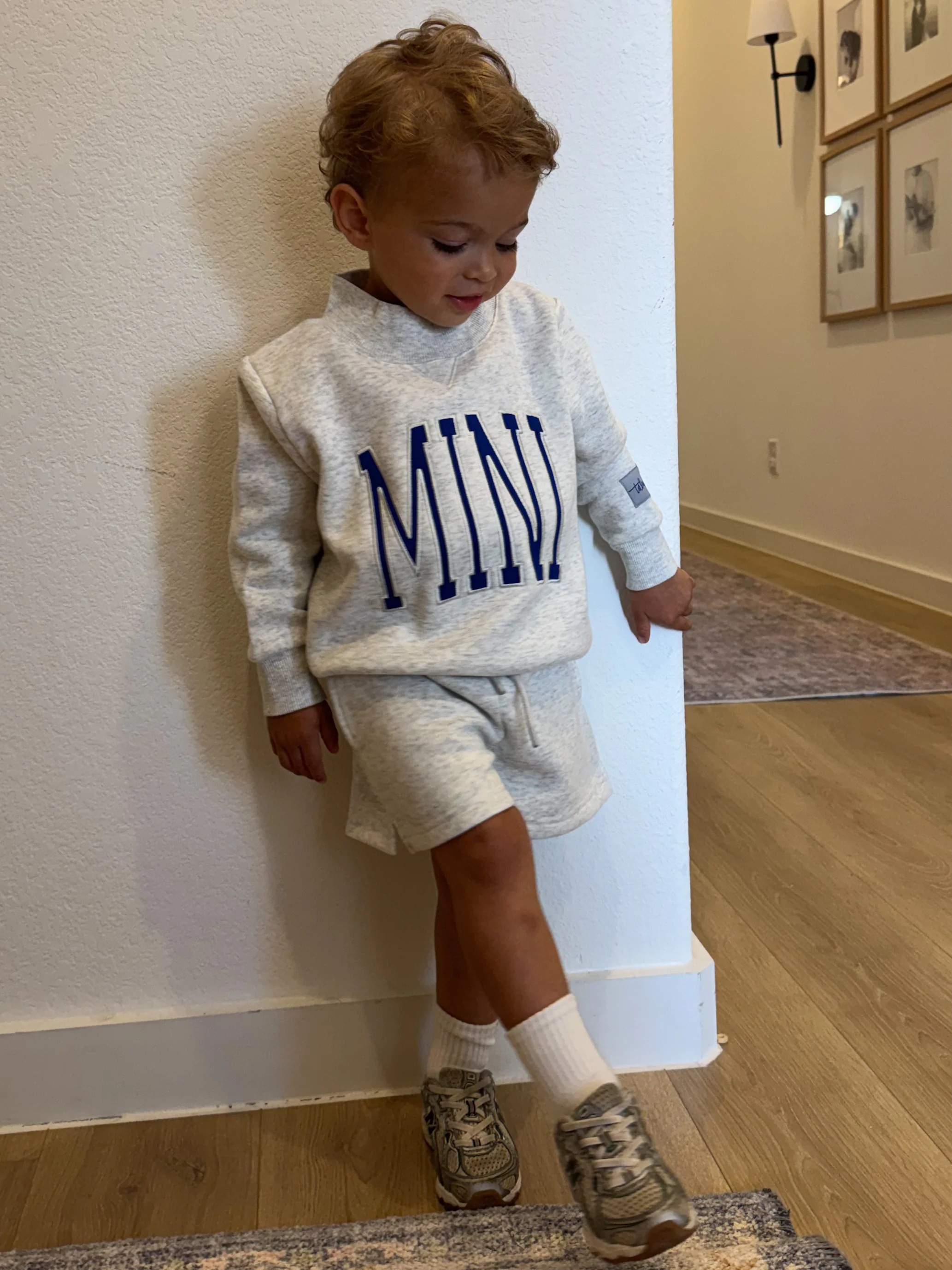 Kids "MINI" Mock Neck Shorts Set | Grey | Tiny Talulah - Image 12