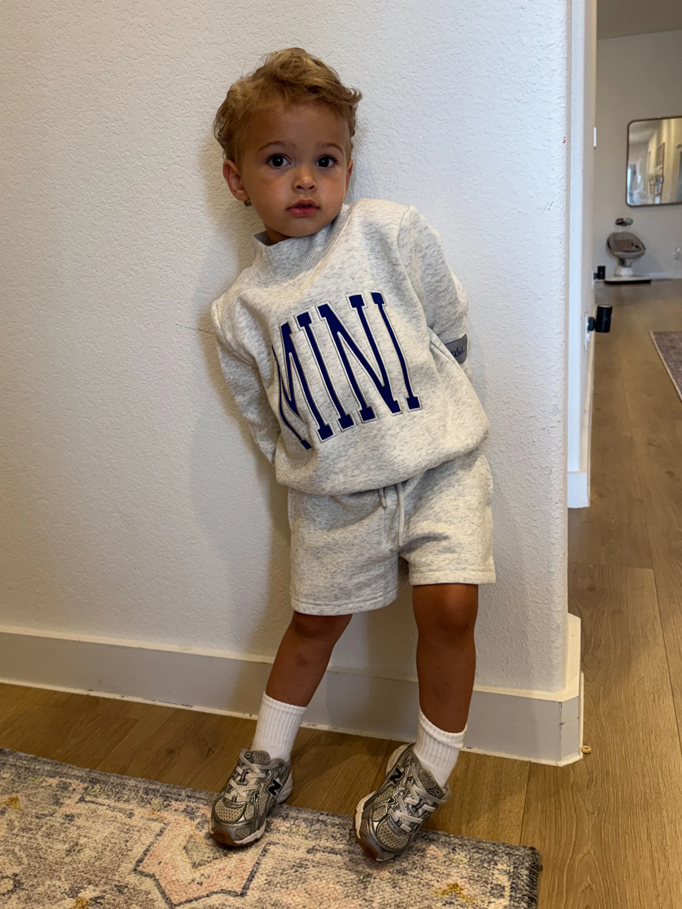 Kids "MINI" Mock Neck Shorts Set | Grey | Tiny Talulah - Image 6