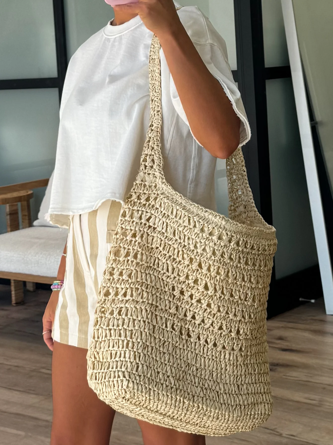 Let's Escape Raffia Tote Bag | Ivory | RESTOCK - Image 5
