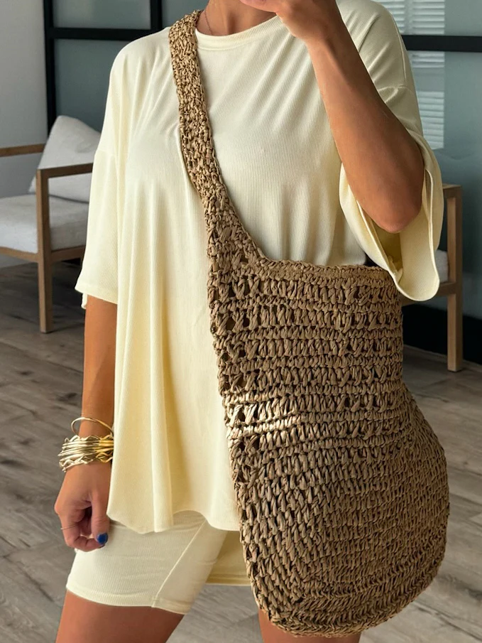 Let's Escape Raffia Tote Bag | Tan | RESTOCK - Image 5