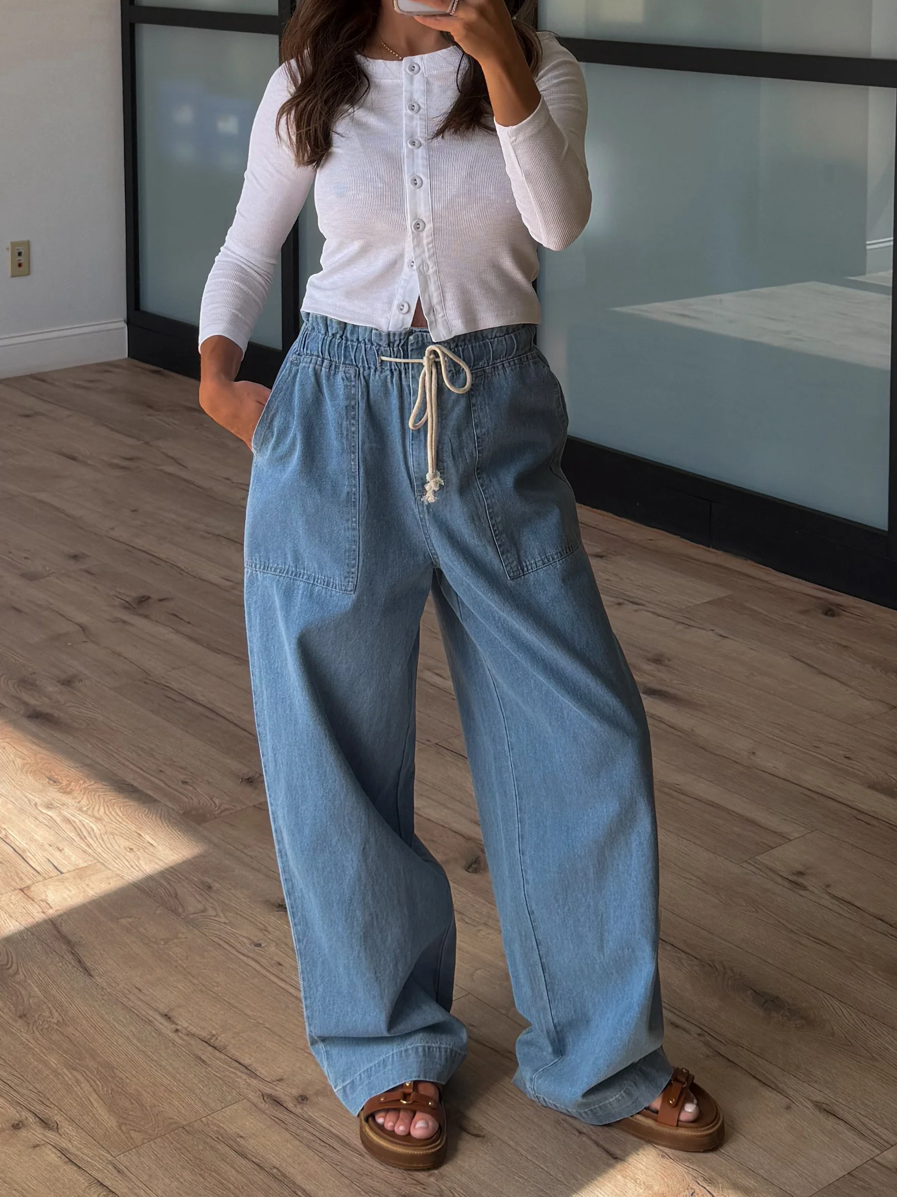Liv Wide-Leg Drawstring Pants | Light Wash - Image 2