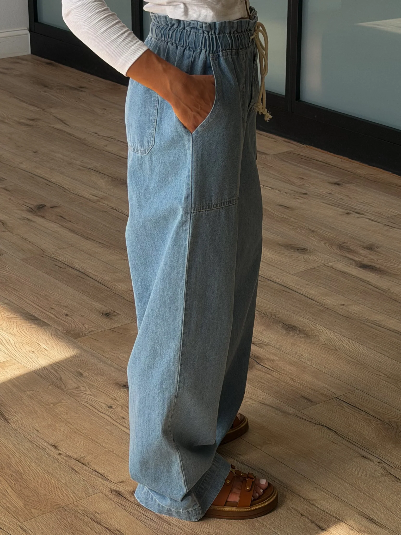 Liv Wide-Leg Drawstring Pants | Light Wash - Image 4